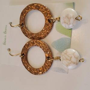 Handcrafted bronze earings with White Buffalo turquoise beads